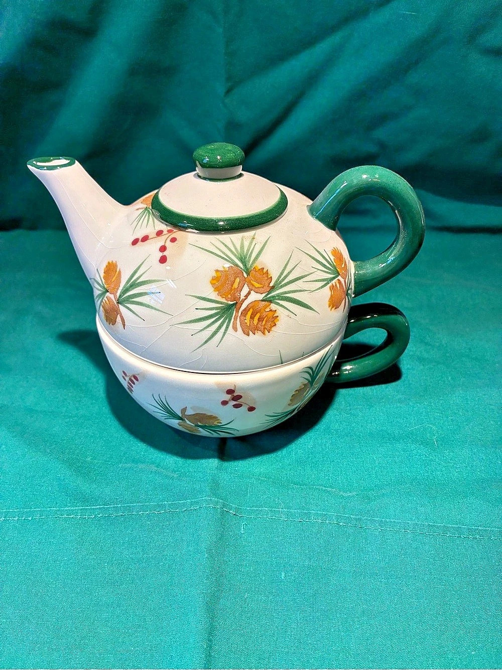 Vintage Zrike “Tea for one” Teapot Set in White & Green